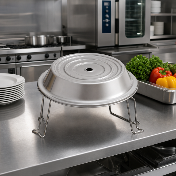Product image #2 for Round Stainless Steel Plate Cover with Stand for 12-3/16 to 12-9/16 Inch Plates
