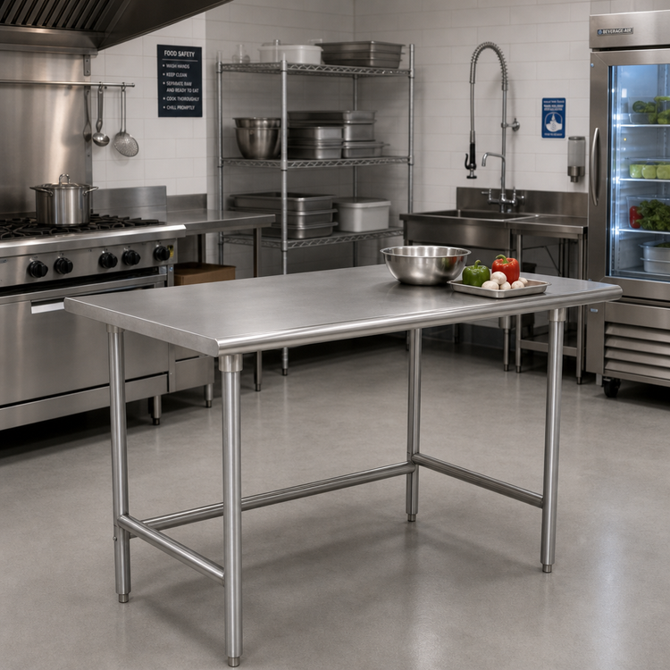 Product image #2 for Advance Tabco 60"W x 36"D Open Base Stainless Steel Work Table, 16-Gauge 430 Top