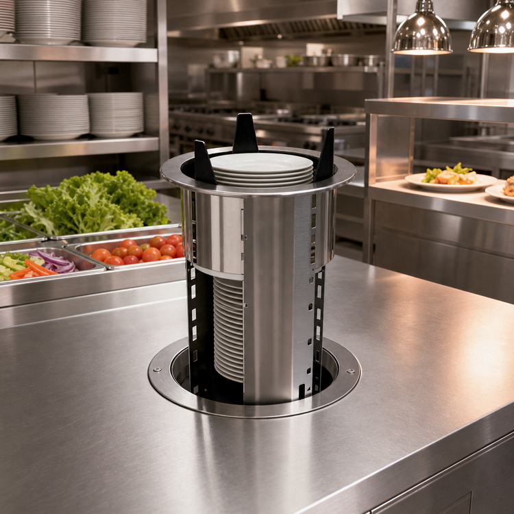 Product image #2 for Atlas Metal Heated Drop-In Shielded Plate Dispenser for 7-1/4-Inch Round Plates, Stainless Steel