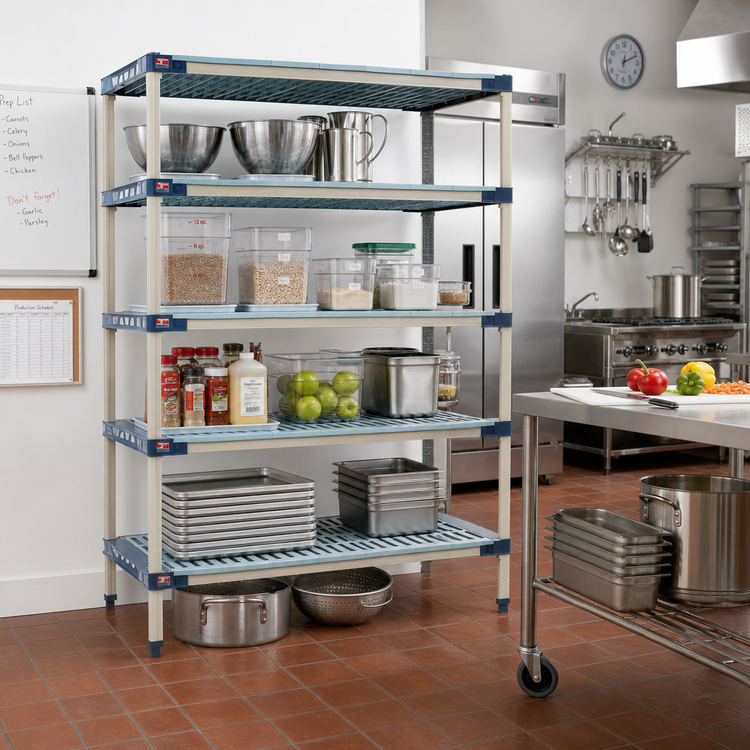 Product image #2 for MetroMax 4 48-Inch W x 18-Inch D x 74-Inch H Stationary 5-Shelf All-Polymer Starter Shelving Unit, Blue