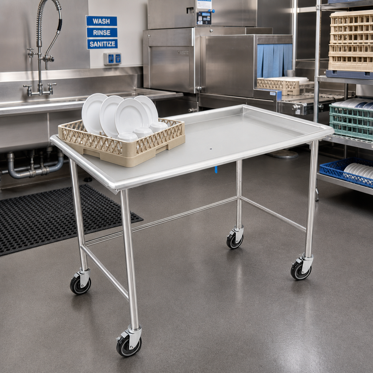 Product image #2 for John Boos 48-7/8-Inch x 30-3/8-Inch Stainless Steel Dishroom Sorting Table with Raised Edge and Locking Casters