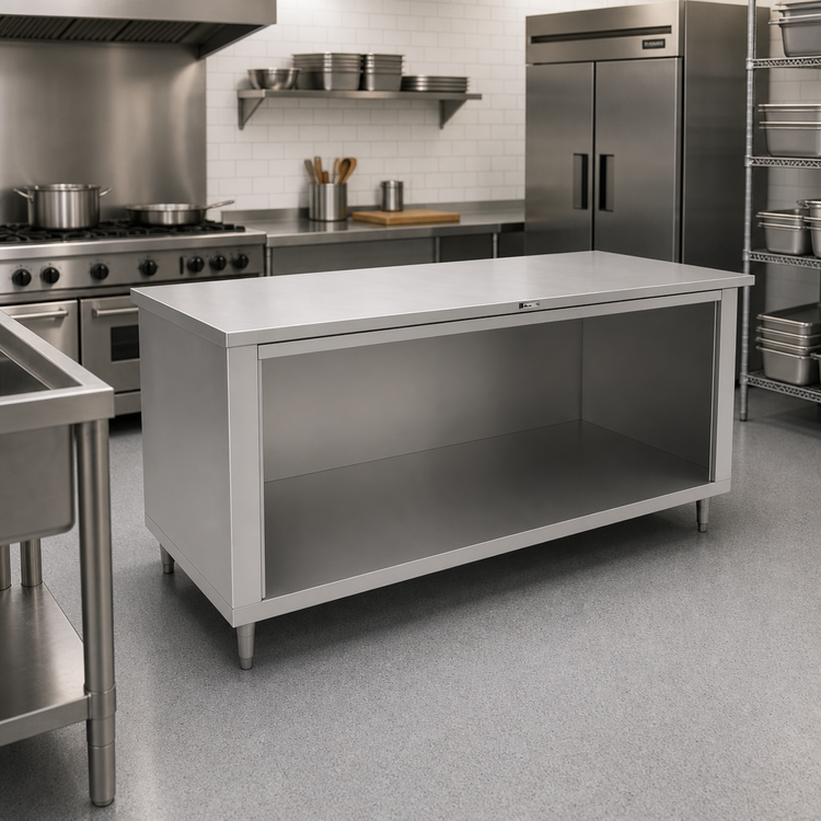 Product image #2 for 72" x 24" Stainless Steel Flat Top Work Table with Open Front Cabinet Base