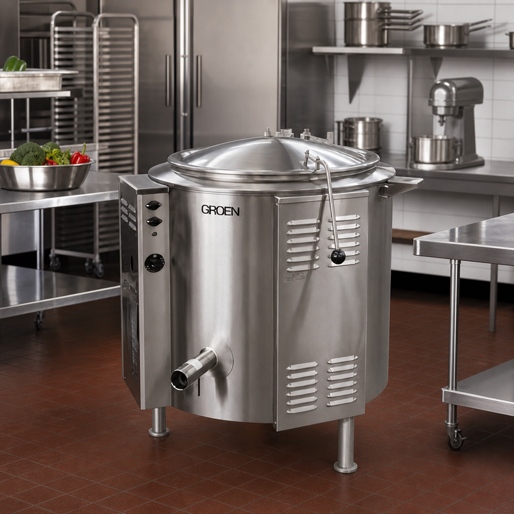 Product image #2 for Groen EE-80 80-Gallon Electric Self-Contained Steam Jacketed Kettle with Tri-Leg Base
