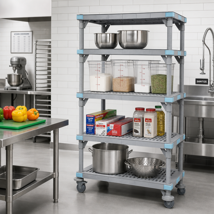 Product image #2 for Millenia 4-Shelf Mobile Polymer Starter Shelving Unit with Open Grid Shelves, 48 x 24 x 74 Inches, Gray