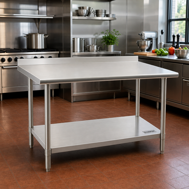 Product image #2 for BlendPort FL Series 60-Inch x 30-Inch Stainless Steel Work Table with Undershelf and 1-1/2-Inch Rear Upturn