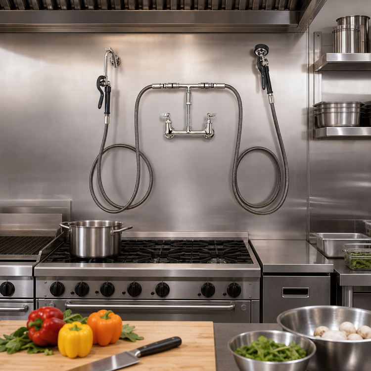Product image #2 for EasyInstall Kettle Kaddy Wall Mount Combination Pot Filler and Spray Assembly, 8 Inch Centers