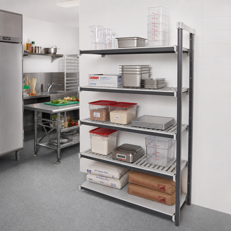 Product image #2 for Cambro Camshelving Elements XTRA Stationary Add-On Shelving Unit, 18" x 36" x 84", 5-Tier Vented & Solid, Speckled Gray