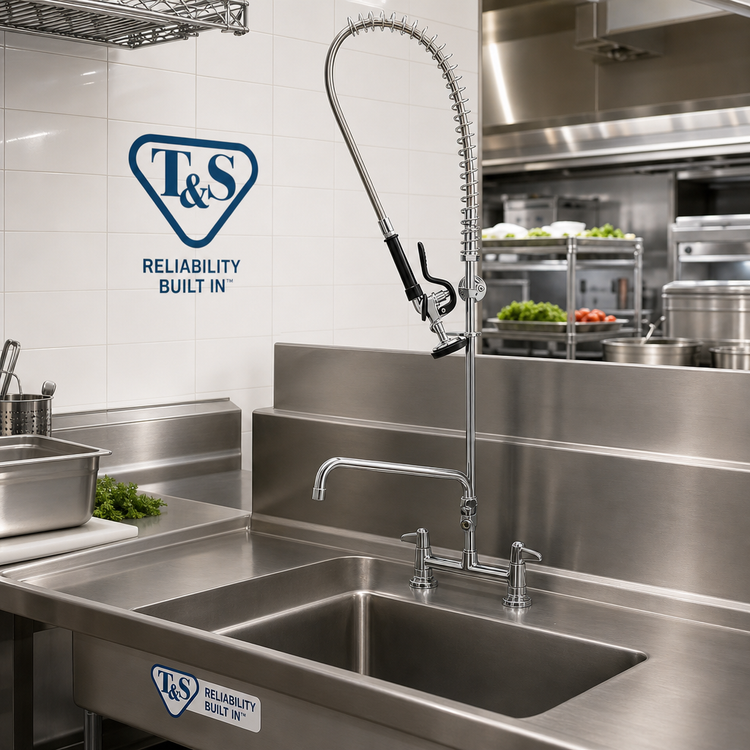 Product image #2 for T&S Brass equip 8-Inch Center Deck Mount Pre-Rinse Unit with 10-Inch Add-On Faucet