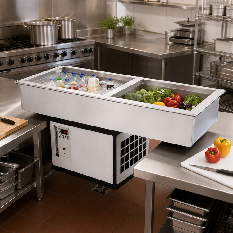 Product image #2 for Atlas Metal Slim-Line 2-Pan Self-Contained Refrigerated Drop-In Cold Well