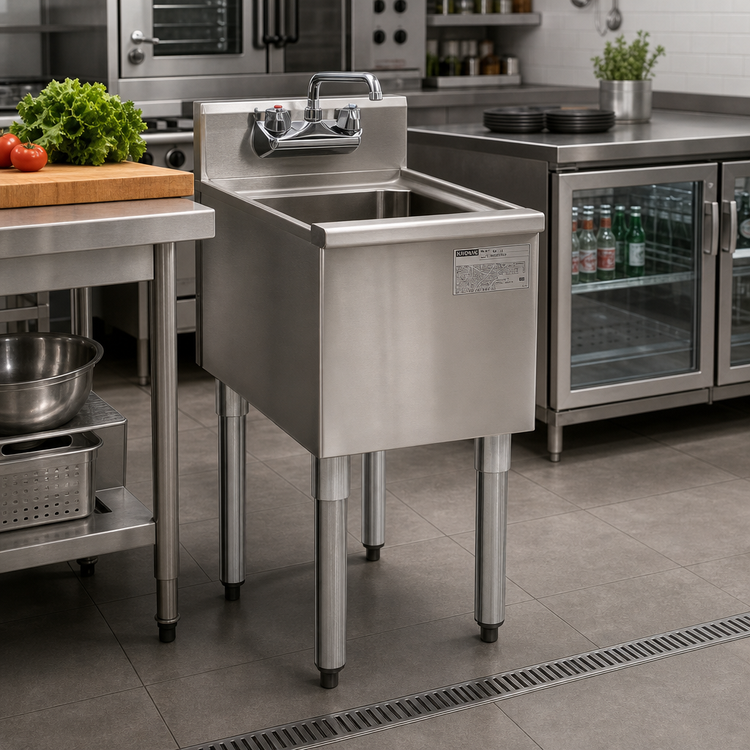 Product image #2 for 1800 Series Freestanding Side-To-Side Modular Add-On Underbar Hand Sink with Faucet and Basket Drain