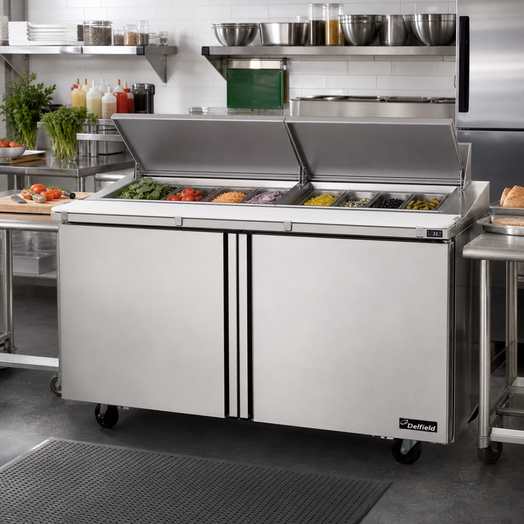 Product image #2 for Delfield Two-Section Sandwich/Salad Top Refrigerator with 12 1/6-Size Pan Capacity, 60-Inch Wide