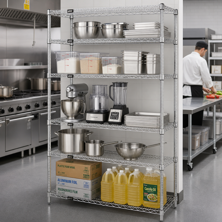 Product image #2 for Quantum 72"W x 30"D x 74"H 5-Shelf 304 Stainless Steel Wire Shelving Starter Kit