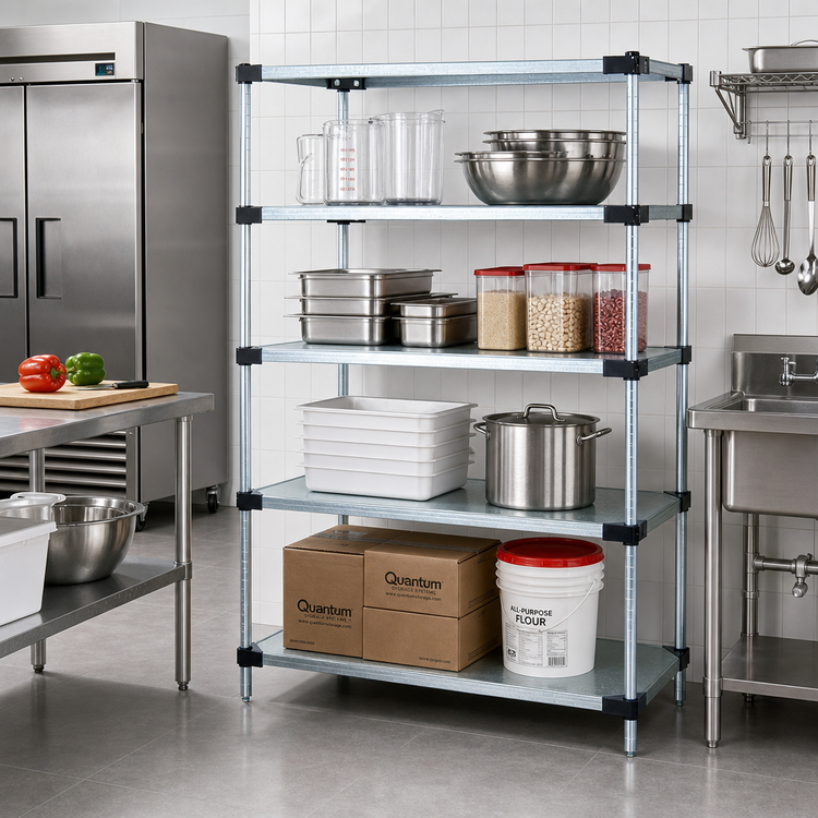 Product image #2 for Quantum 42 Inch x 24 Inch x 63 Inch Solid Shelving Starter Kit with 4 Shelves and 4 Posts