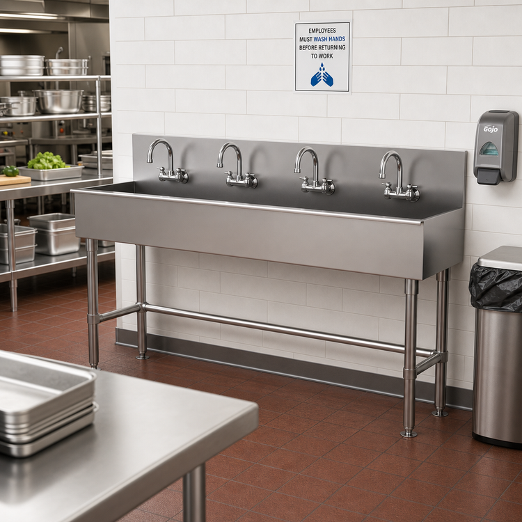 Product image #2 for Advance Tabco Multiwash Freestanding Hand Wash Sink with 4 Faucets, 80 Inch Wide