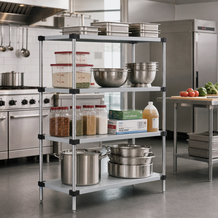 Product image #2 for Quantum 60"W x 18"D x 86"H Solid Stainless Steel Shelving Starter Kit with 4 Shelves