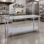 Thumbnail image #2 for Duke Manufacturing 416-24144 144-Inch x 24-Inch Stainless Steel Work Table with Galvanized Undershelf, Open Base, Flat Top