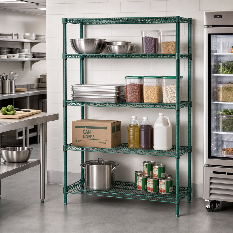 Product image #2 for Quantum Wire Shelving Starter Kit, 72 x 24 x 86 Inches, 4-Shelf, Green Epoxy Antimicrobial Finish