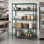 Thumbnail image #2 for Quantum WR86-2472P Wire Shelving Starter Kit, 72 x 24 x 86 Inches, 4-Shelf, Green Epoxy Antimicrobial Finish