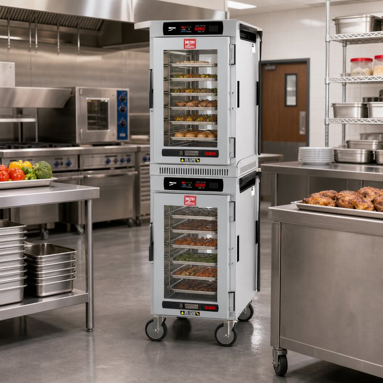 Product image #3 for Metro HotBlox Narrow Dual-Cavity Pass-Thru Mobile Insulated Holding Cabinet, 16-Pan, Digital, Clear Doors