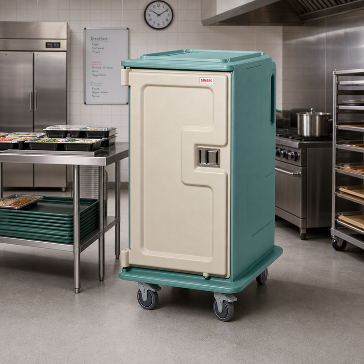 Product image #3 for Cambro Tall Profile Insulated 1-Door 2-Compartment Meal Delivery Cart for 16 Trays, Fits 14 x 18 Inch Trays