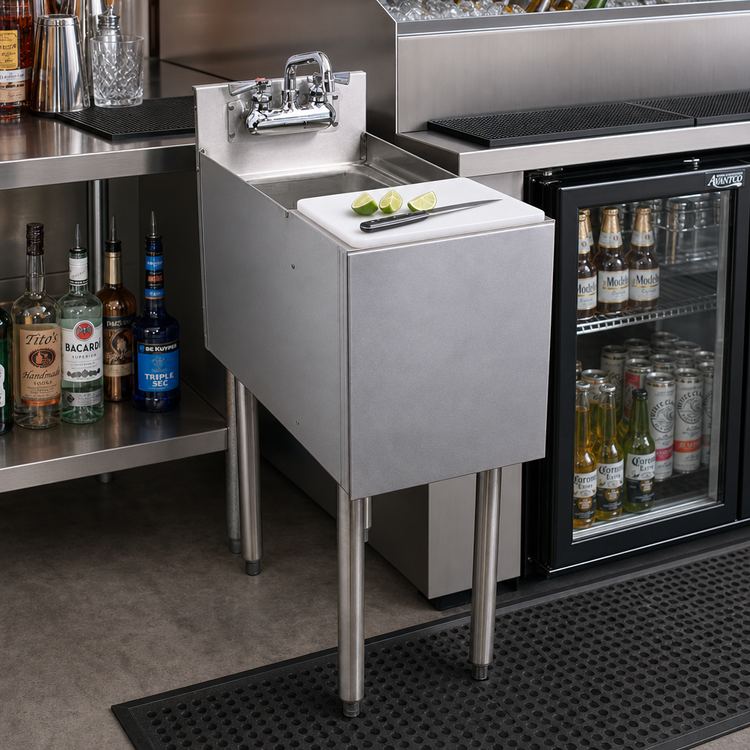 Product image #2 for Choice C-MFS-12 Freestanding Stainless Steel Underbar Mixology Unit with Sink Bowl, Cutting Board, and Faucet, 12 Inch Wide
