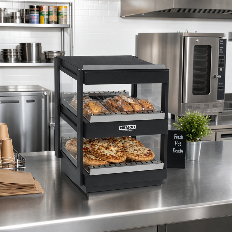 Product image #2 for Nemco 36-Inch Heated Countertop Shelf Merchandiser with Dual Slanted Shelves, Black