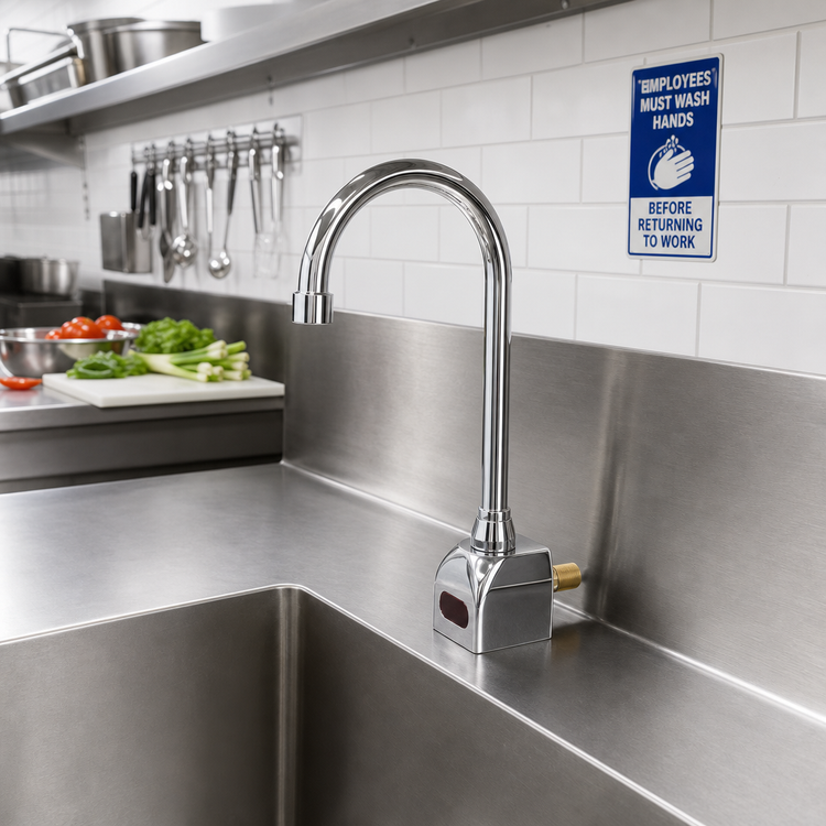 Product image #2 for Fisher Touchless Sensor Faucet with Rigid Gooseneck Nozzle, Single Backsplash Mount, Chrome-Plated Brass