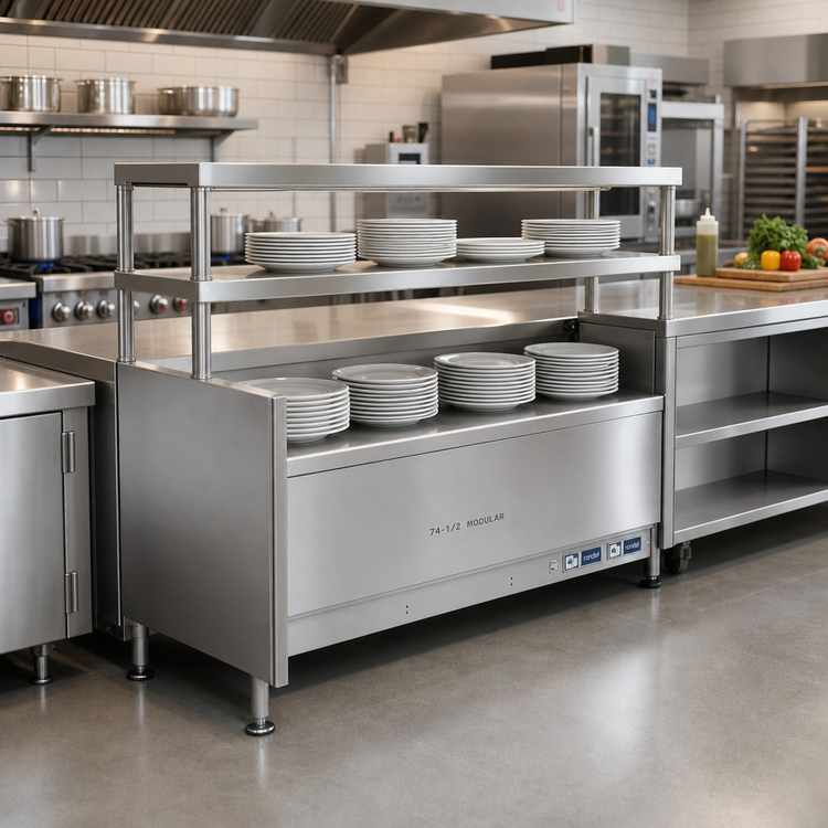Product image #2 for Randell 74-1/2-Inch Modular Chef Service Counter Center Section with Plate Storage Cabinet and Double Overshelf
