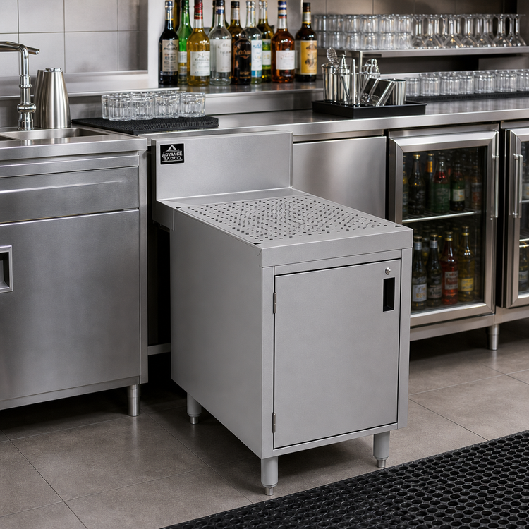 Product image #2 for Advance Tabco Prestige Underbar Drainboard Cabinet, 12" x 30", Stainless Steel, Freestanding