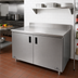 Thumbnail image #2 for Advance Tabco Enclosed Work Table with Cabinet Base, 84 x 36 Inch, 14-Gauge 304 Stainless Steel Top, 5-Inch Backsplash
