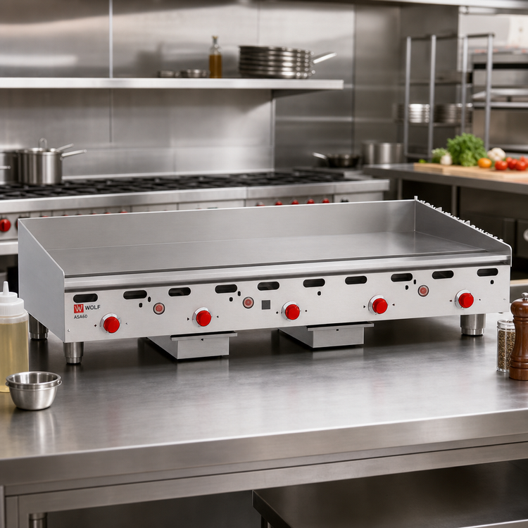 Product image #2 for Wolf ASA60 5-Burner Heavy Duty Countertop Gas Griddle, 60-Inch x 24-Inch Cooking Surface, 1-Inch Polished Steel Plate