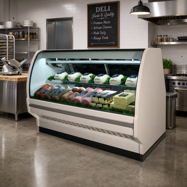 Product image #2 for Howard-McCray 40E Series 99.5" W Full-Service Endless Design Curved Glass Deli Meat & Cheese Case, Self-Contained Refrigeration, LED Lighting