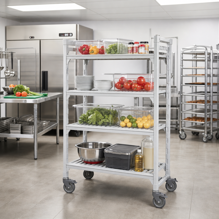 Product image #3 for Cambro Camshelving Premium High Density 4-Shelf Solid Mobile Starter Unit, 21 x 48 x 67-1/4 Inches, Speckled Gray