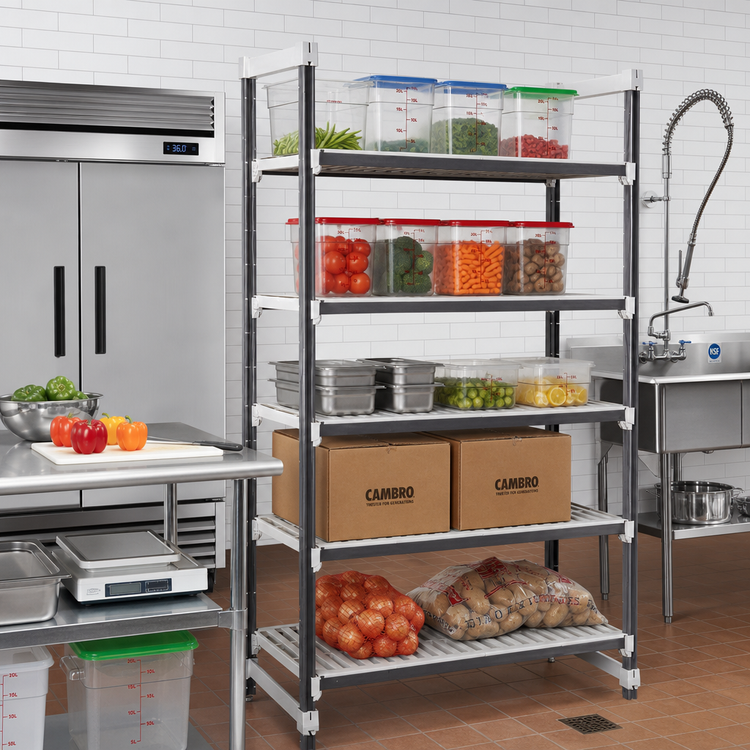 Product image #2 for Cambro Camshelving Elements XTRA 30 x 24 x 72 Inch 5-Tier Vented Stationary Starter Unit, Speckled Gray