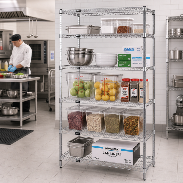 Product image #2 for Quantum 5-Shelf 36"W x 14"D x 63"H 304 Stainless Steel Wire Shelving Starter Kit
