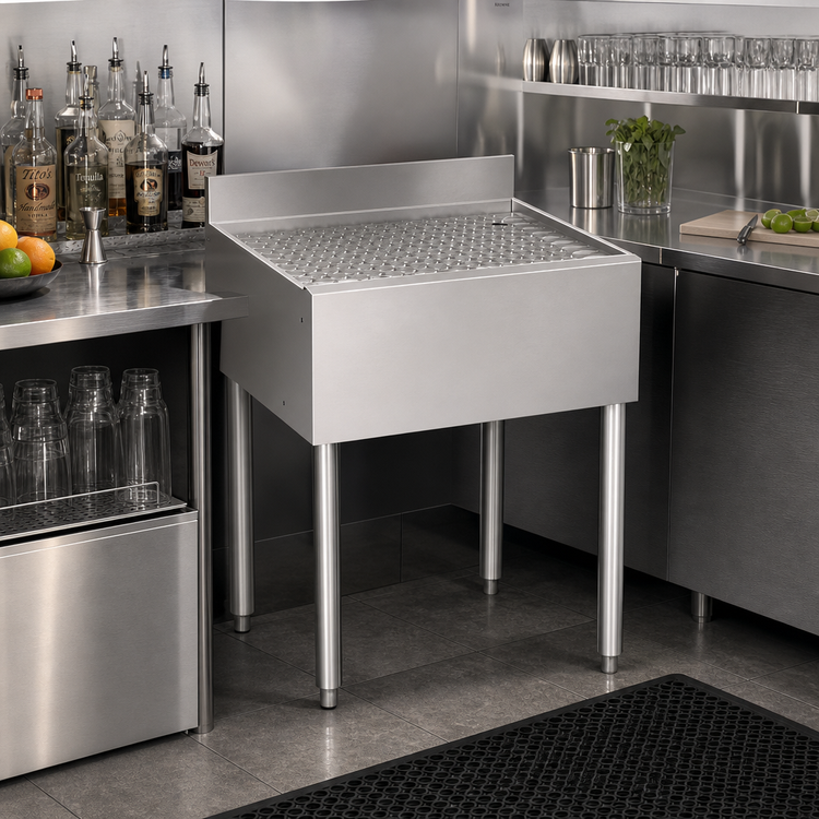 Product image #2 for Krowne Silver Series 24-Inch Stainless Steel Underbar Drainboard with 3-Inch Backsplash
