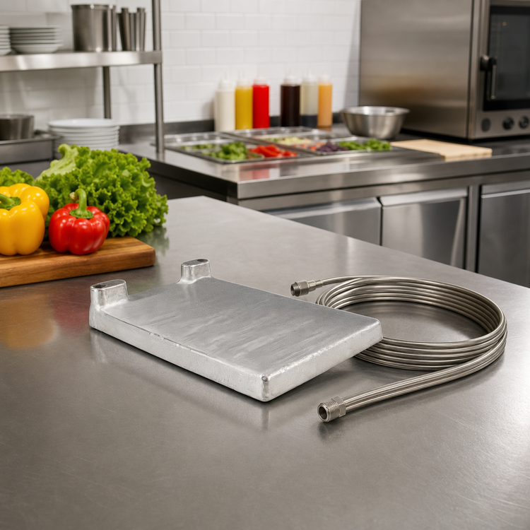 Product image #2 for 8 x 12 Inch Single-Product Cold Plate with 1/4 Inch x 12 Foot Stainless Steel Tubing