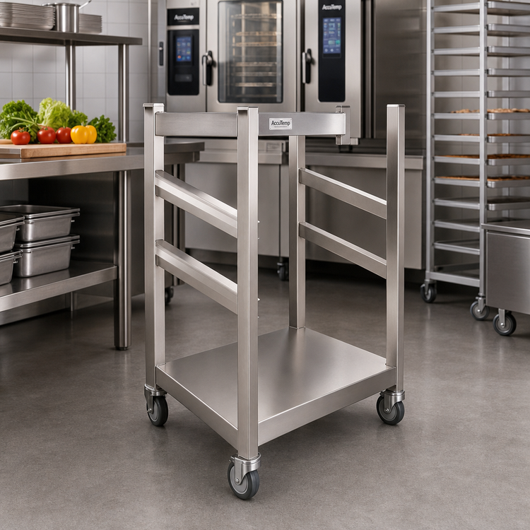 Product image #2 for AccuTemp SNH-21-01 Ergo-Low Stainless Steel Support Stand for Double-Stacked Steam'N'Hold or Evolution Units with 5-Inch Casters