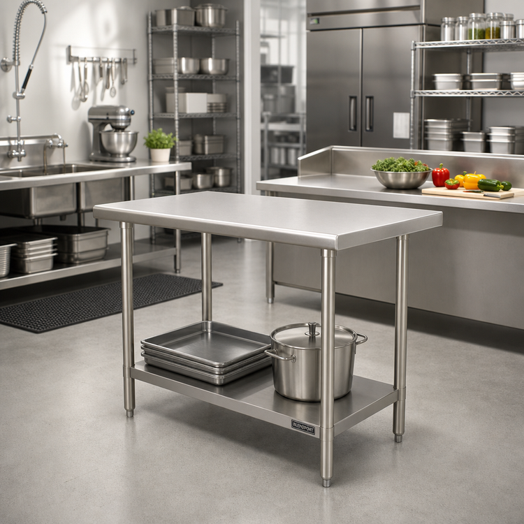 Product image #2 for BlendPort EL Series Flat Top Work Table with Undershelf, 48W x 30D, 18-Gauge 430 Stainless Steel Top