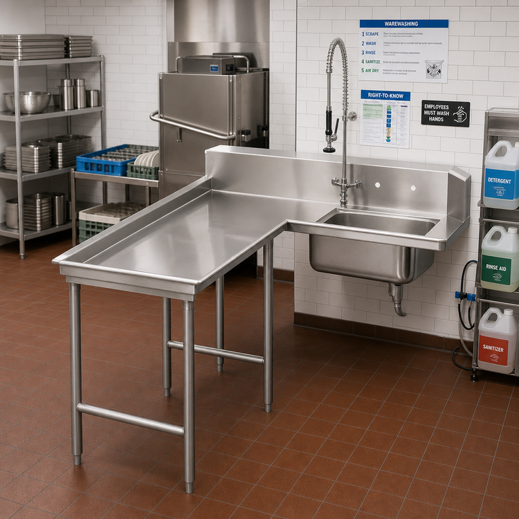 Product image #2 for Advance Tabco DTS-G30-96L Spec-Line L-Shaped Island Soil Dishtable with Pre-Rinse Sink, Left-Hand, 95-Inch, 304 Stainless Steel