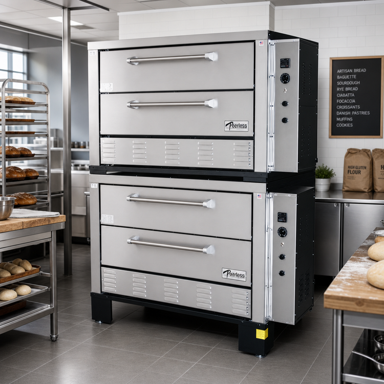 Product image #2 for Peerless Double-Stack Electric Deck Bake Oven with 4 Decks, 42 x 32 Inch Steel Deck Interior, Right-Side Digital Controls
