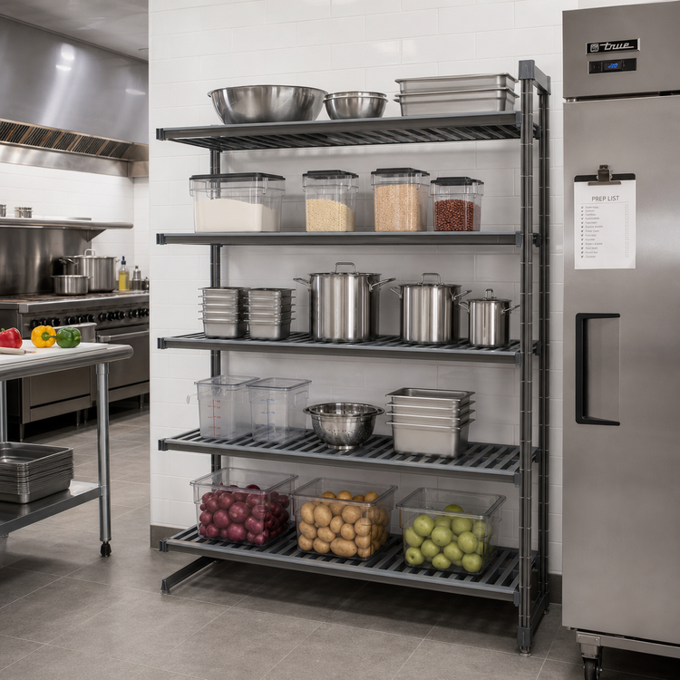 Product image #2 for Cambro Camshelving Basics Plus 5-Tier Vented Polymer Shelving Add-On Unit, 21"D x 60"W x 84"H, Brushed Graphite