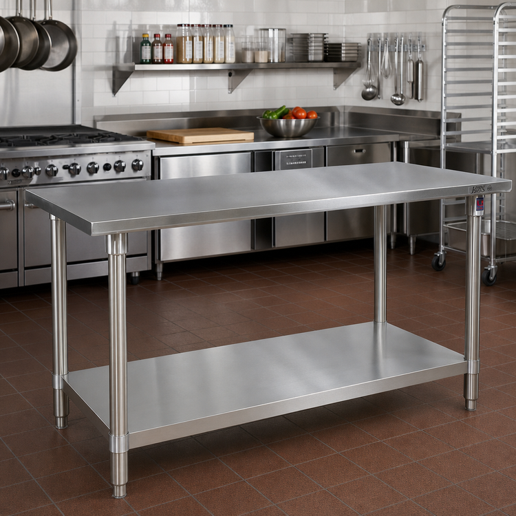 Product image #2 for John Boos Stallion 84-Inch x 24-Inch 14-Gauge Stainless Steel Work Table with Safety Edge and Undershelf