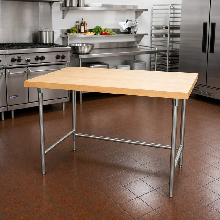 Product image #3 for Advance Tabco 48 Inch x 30 Inch Laminated Hard Maple Top Work Table with Stainless Steel Base