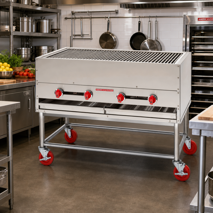 Product image #2 for American Range 48-Inch Horizontal Chicken Broiler with Stand, 4-Burner Radiant Charbroiler
