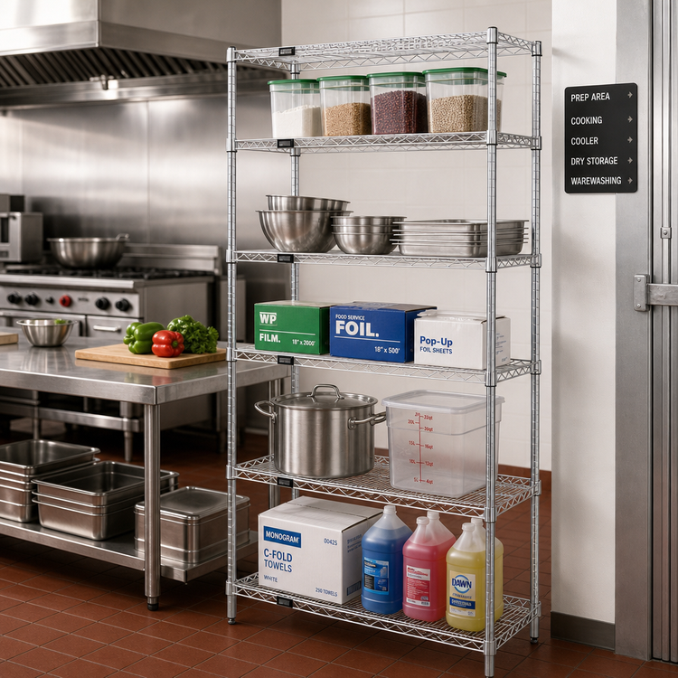 Product image #2 for Quantum 24"W x 21"D x 54"H Chrome-Plated Wire Shelving Starter Kit with 5 Shelves