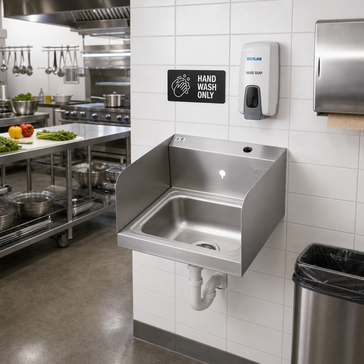 Product image #2 for Wall-Mounted Stainless Steel Hand Sink with Backsplash, Side Walls, and Faucet Opening