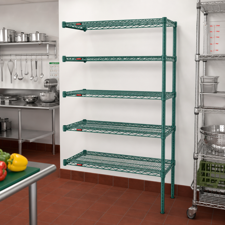Product image #2 for Eagle Group Valu-Gard 5-Tier Add-On Wire Shelving Unit with QuadTruss, 72W x 24D x 74H, Green Epoxy