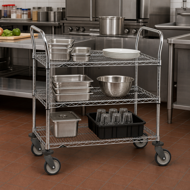 Product image #2 for Metro Super Erecta SP Heavy Duty 3-Shelf Bus Cart, 36 x 21 x 39 Inches, Stainless Finish