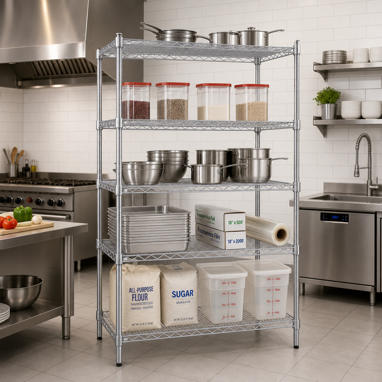 Product image #2 for Steel Works Stainless Heavy-Duty Stationary 5-Tier Chrome Wire Shelving Unit, 18 x 72 Inches